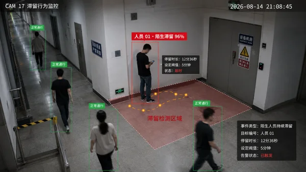 人员滞留检测 · 场景效果示意