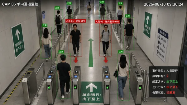 人员逆行 · 场景效果示意