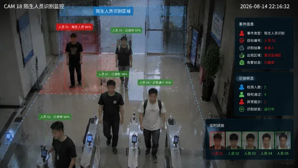 陌生人员识别 · 场景效果示意