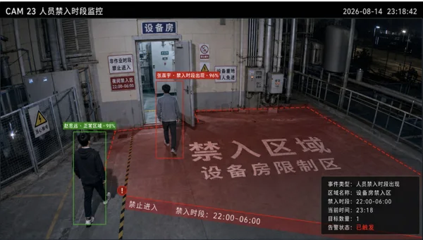 人员禁入时段出现 · 场景效果示意
