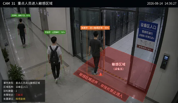 重点人员进入敏感区域 · 场景效果示意