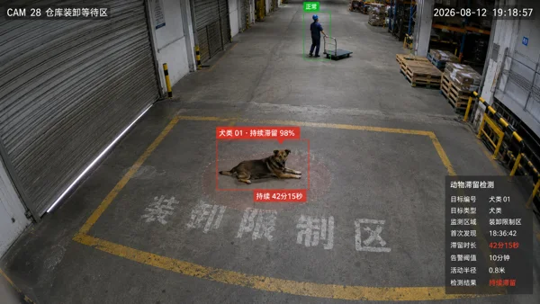 动物持续滞留 · 场景效果示意